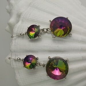 Oil Spill Faceted Crystal Double- Drop Dangle Earrings